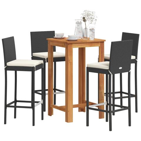 Set Bar da Giardino 5 pz Nero in Legno Acacia e Polyrattan - Foto 2