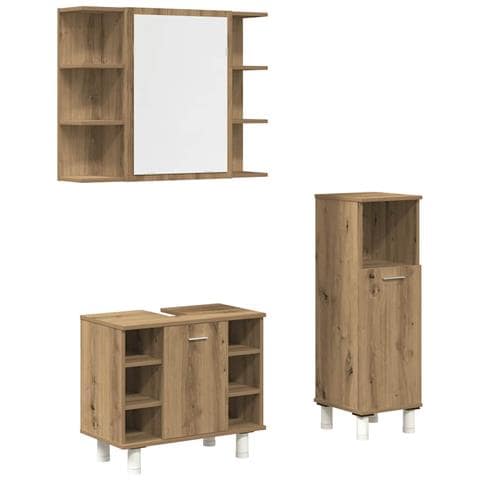 Set Mobili da Bagno 3 pz Rovere Artigianale Legno Multistrato - Foto 1
