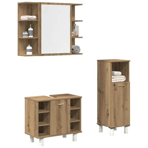 Set Mobili da Bagno 3 pz Rovere Artigianale Legno Multistrato - Foto 2
