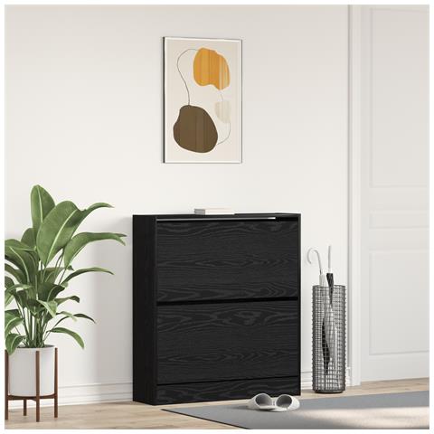 Scarpiera con cassetto flip in rovere nero 80x21x87,5 cm - Foto 2