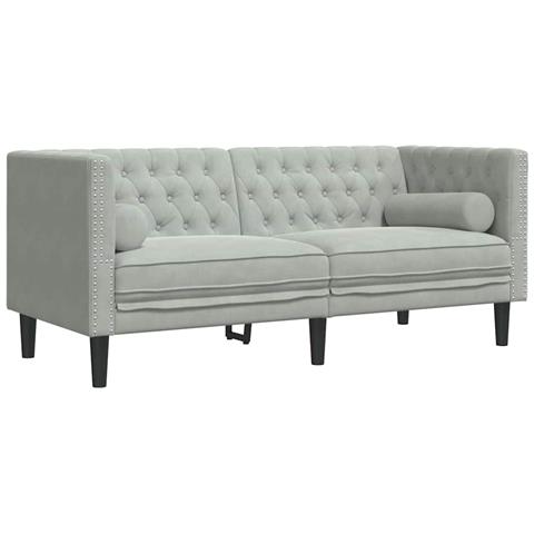 Divano Chesterfield Grigio chiaro 174 x 74.5 x 70.5 cm Velluto - Foto 1