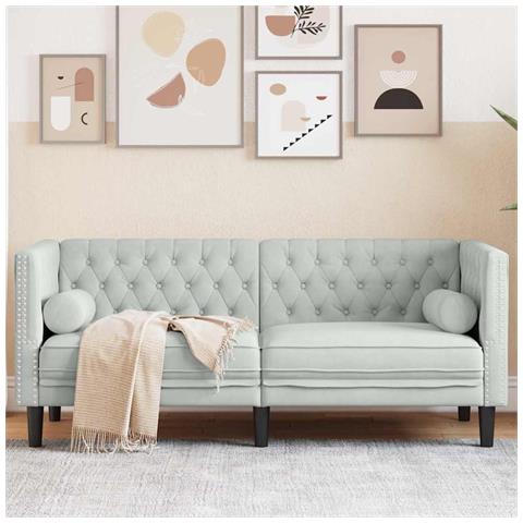 Divano Chesterfield Grigio chiaro 174 x 74.5 x 70.5 cm Velluto - Foto 2