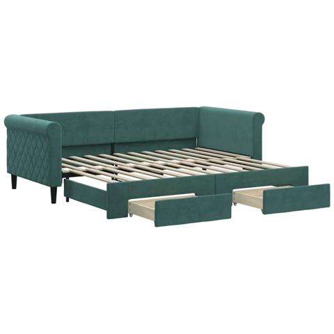Divano Letto Estraibile Cassetti Verde Scuro 90x200cm Velluto - Foto 1