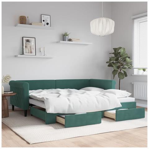 Divano Letto Estraibile Cassetti Verde Scuro 90x200cm Velluto - Foto 2
