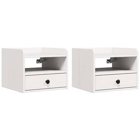 Comodino 2 pcs Bianco 38 x 36 x 29.5 cm Legno di pino massello - Foto 1