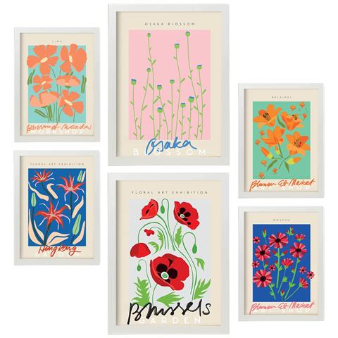 Set Di 6 Stampe Collezione Di Poster Di Fiori Primaverili Con Collage Estetico Per La Decorazione D'interni A3 & A4 Cornice Bianca - Foto 1