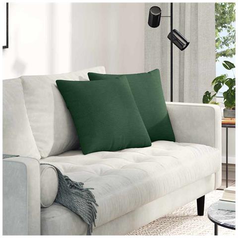 Cuscini da Divano 2 pcs Verde Scuro 45 x 45 cm Tessuto in Cords - Foto 2