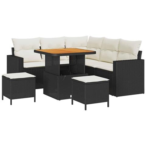 Set Divano da Giardino con cuscino 8 pcs Nero e crema - Foto 1