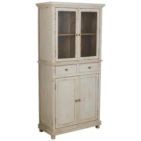 Vetrina In Legno E Vetro Rifinita Artigianalmente Con 4 Ante E 2 Cassetti Bianchi 85x40x180 - Foto 1