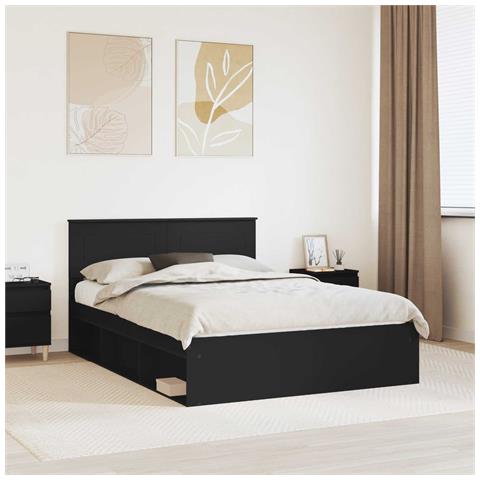 Struttura del letto Nero 140 x 200 cm Legno multistrato - Foto 2
