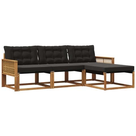 Set di divani da esterno con cuscino 4 pcs Naturale e Nero - Foto 1