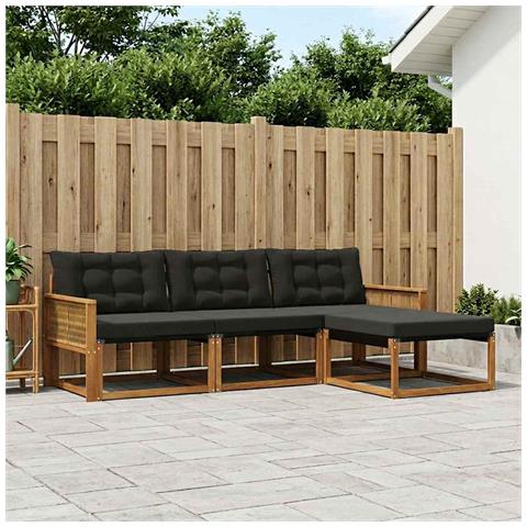 Set di divani da esterno con cuscino 4 pcs Naturale e Nero - Foto 2