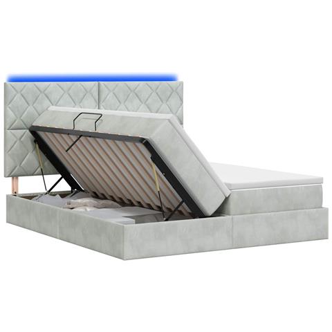 Letto con contenitore LED e materasso Grigio Chiaro - Foto 1