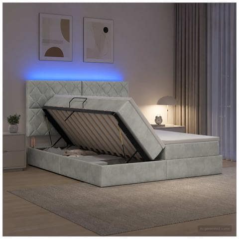 Letto con contenitore LED e materasso Grigio Chiaro - Foto 2