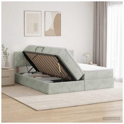 Letto con Contenitore con testiera 2 pz Grigio Chiaro - Foto 2