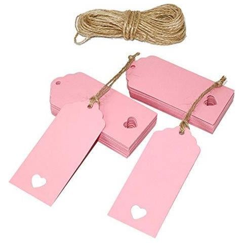 Rosa Etichette Carta Kraft Tag 100 Pcs Regalo Tag 4 Centimetri X 9 Centimetri Cuore Bello Hollow Bomboniera Etichette Card Con 20 M Juta Spago String Per I Bagagli E Fai Da Te Etichette - Foto 1