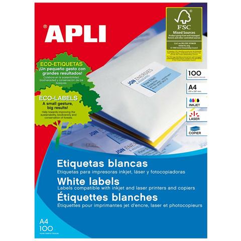 Etichette Per Stampante Apli 100 Fogli 99,1 X 38,1 Mm A4 - Foto 1