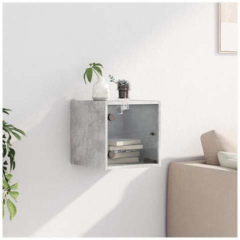 Comodino Con Anta In Vetro Grigio Cemento 35x37x35 Cm - Foto 3