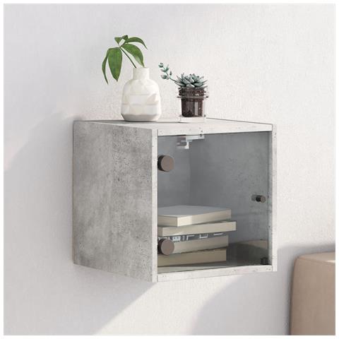 Comodino Con Anta In Vetro Grigio Cemento 35x37x35 Cm - Foto 1