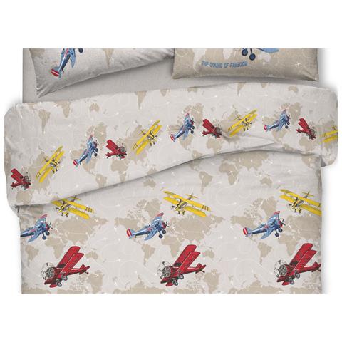 Copripiumino Sacco Piumone Pensieri Delicati Cotone Disegno Aerei Matrimoniale Multicolore - Foto 5