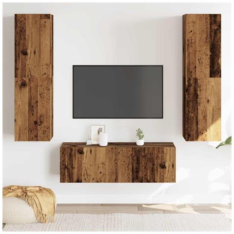 Mobili Tv A Parete 3 Pz Legno Antico In Legno Multistrato - Foto 3