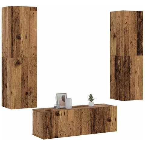 Mobili Tv A Parete 3 Pz Legno Antico In Legno Multistrato - Foto 1