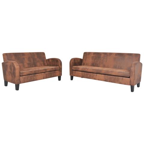 Lusso Casadino - Set Divani 2 Pz In Camoscio Artificiale Marrone - Foto 1