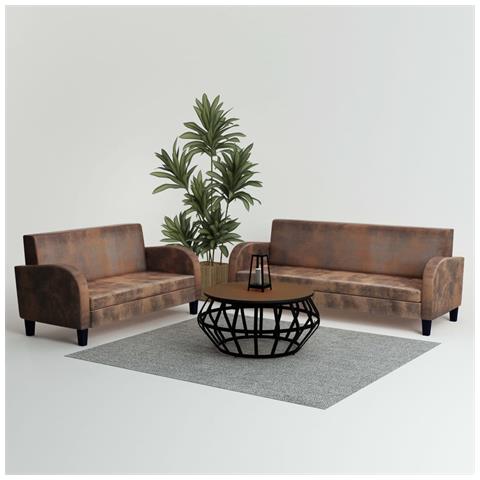 Lusso Casadino - Set Divani 2 Pz In Camoscio Artificiale Marrone - Foto 8