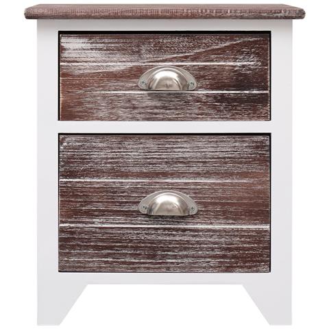 Comodino Marrone E Bianco 38x28x45 Cm In Legno Di Paulownia - Foto 1