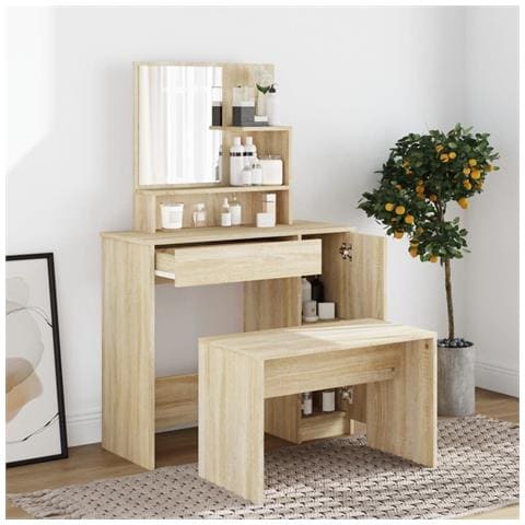 Lusso Casadino -  Toeletta Con Specchio Rovere Sonoma 86,5x35x136 Cm - Foto 2