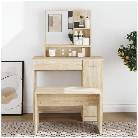 Lusso Casadino -  Toeletta Con Specchio Rovere Sonoma 86,5x35x136 Cm - Foto 8