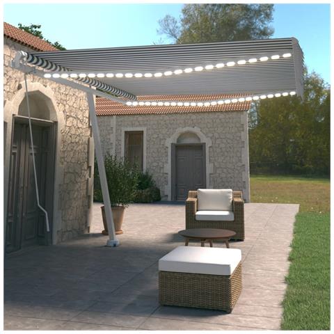 Lusso Casadino -  Tenda Da Sole Retrattile Manuale Con Led 400x350 Cm Blu Bianco - Foto 8