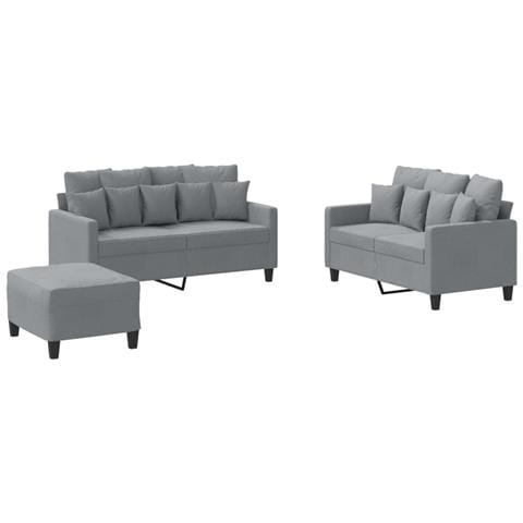 Set di Divani 3 pz con Cuscini Grigio Chiaro in Tessuto - Foto 1