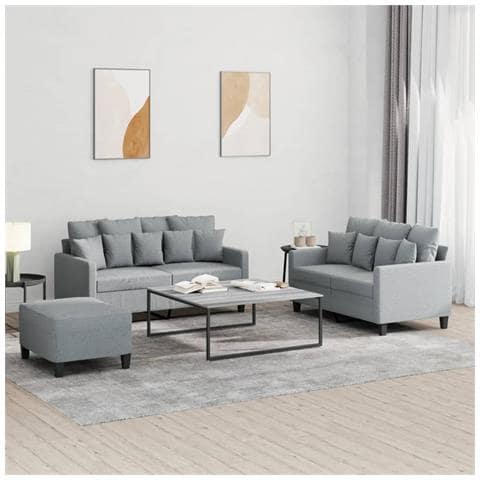 Set di Divani 3 pz con Cuscini Grigio Chiaro in Tessuto - Foto 2