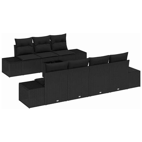 Set Divano da Giardino di 8 Pezzi con Cuscini Nero Polirattan - Foto 1
