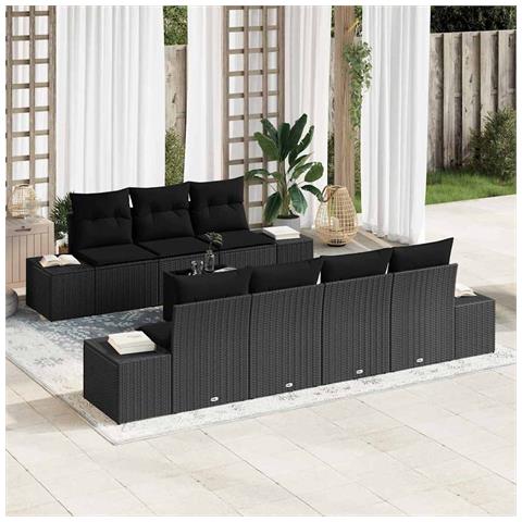 Set Divano da Giardino di 8 Pezzi con Cuscini Nero Polirattan - Foto 2