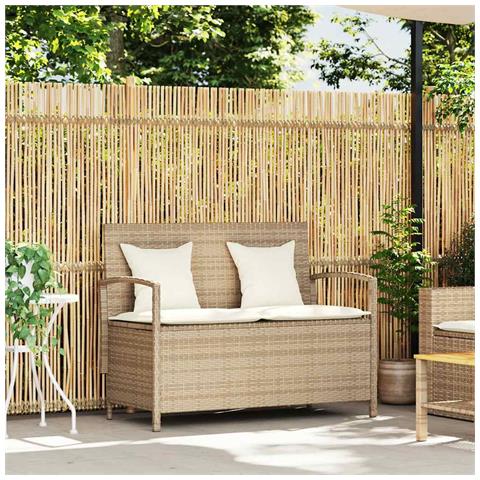 Panca Portaoggetti da Giardino con Cuscino Beige in Polyrattan - Foto 2