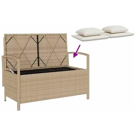 Panca Portaoggetti da Giardino con Cuscino Beige in Polyrattan - Foto 9