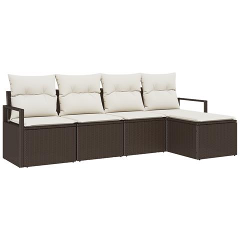 Set di Divani da Giardino a 5 Pezzi con Cuscini Marrone in Polyrattan - Foto 1