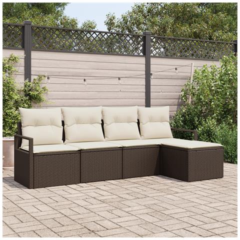 Set di Divani da Giardino a 5 Pezzi con Cuscini Marrone in Polyrattan - Foto 2