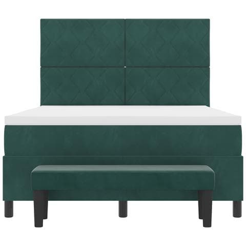 Letto Box Spring con Materasso & Panca Verde Scuro 140x190 cm Velluto - Foto 9