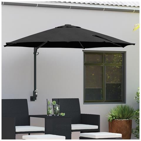 Ombrellone da giardino a parete con LED Nero 248 cm - Foto 2
