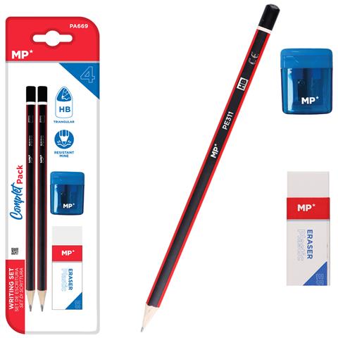 Set Di Scrittura: 2 Matite Hb Triangolari, 1 Temperamatite Con Serbatoio E Una Gomma. - Foto 1