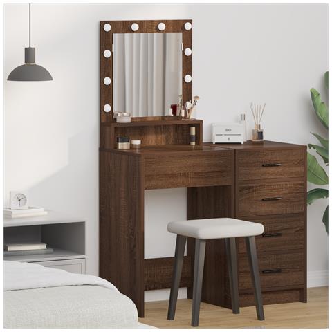Scrivania per Trucco con Luci LED - Rovere Marrone - 50x41x135 cm - Foto 2