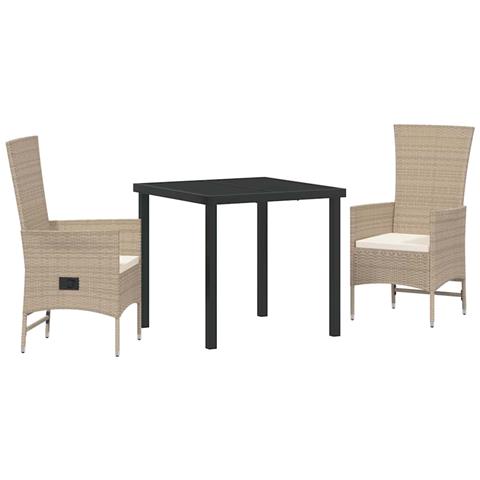 Set da Pranzo per Giardino con cuscino 3 pcs Beige polyrattan - Foto 1