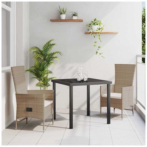 Set da Pranzo per Giardino con cuscino 3 pcs Beige polyrattan - Foto 2