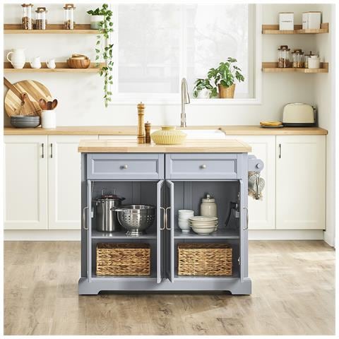 Carrello Cucina Con Ruote, Isola Estensibile, 2 Cassetti, Grigio - Foto 2