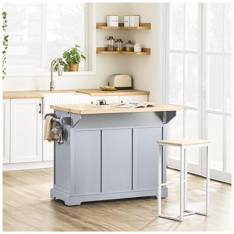 Carrello Cucina Con Ruote, Isola Estensibile, 2 Cassetti, Grigio - Foto 7