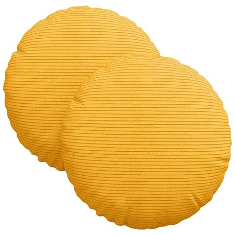 Cuscini per Seduta 2 pcs Giallo Chiaro Ø 30 cm Tessuto in Cords - Foto 1