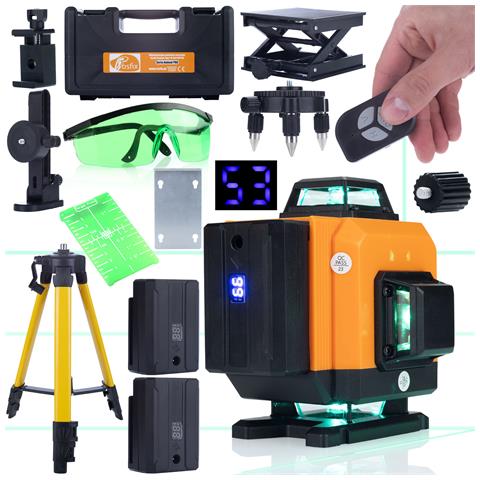 Livella Laser Orange Tiger Rot16l - 16 Linee, Set Con Treppiede 43-120cm, Occhiali Protettivi, Targa Verde | Precisione E Versatilità - Foto 1